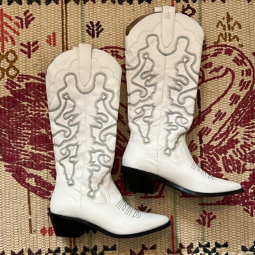 Urban Outfitters Calista Tall Cowboy Boots (White)